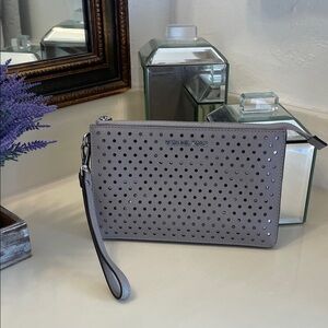 Michael Kors Silver Perforated Wristlet